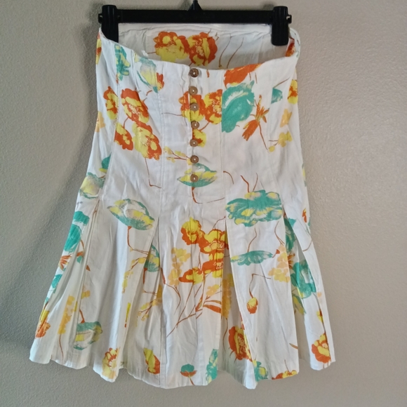 Free People Made Me Smile Floral Pleated Mini Dress Stretch Strapless Size S - Picture 5 of 12